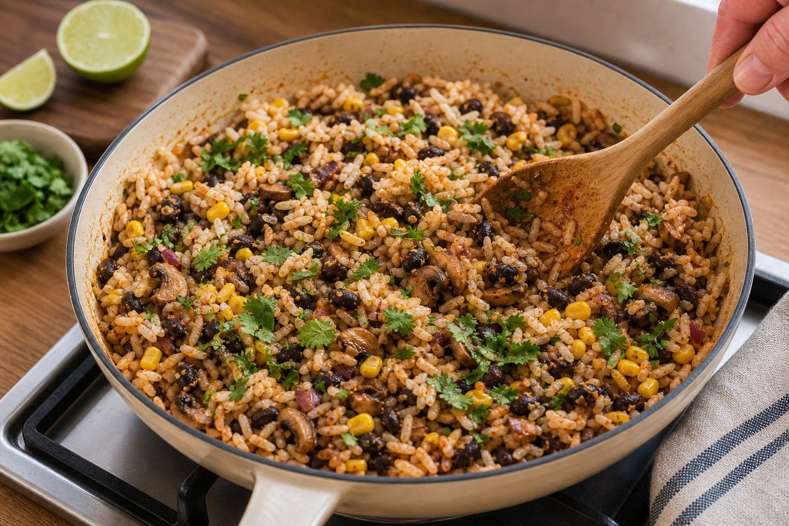 Smoky Mushroom Black Bean Peppers cooking step 4: Mix the filling.