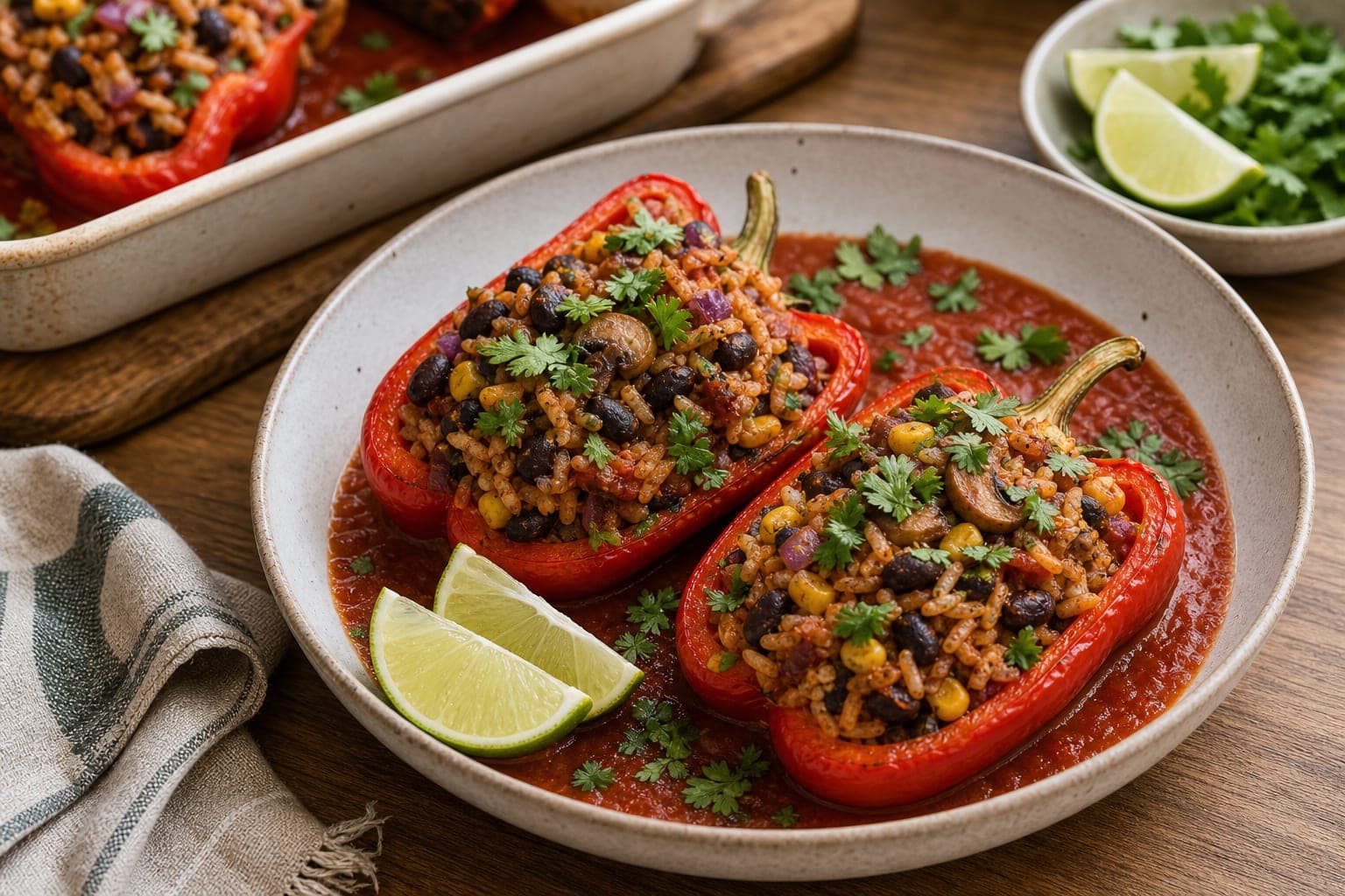 Smoky Mushroom Black Bean Peppers cooking step 6: Finish and serve.