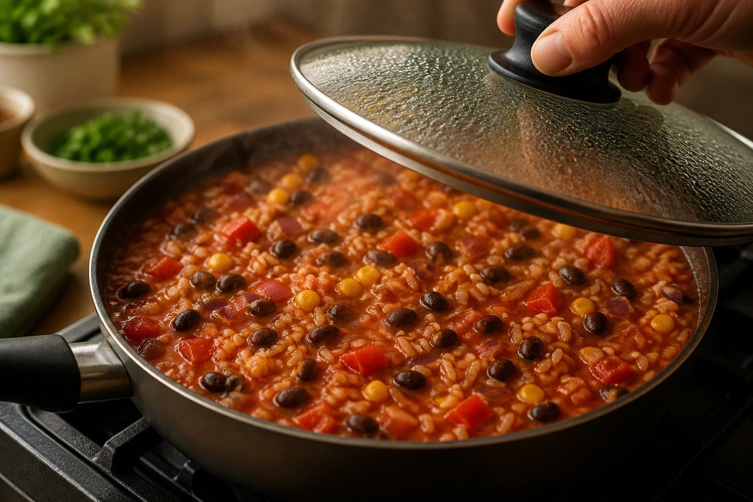 Charred Pepper Black Bean Fajita Rice cooking step 1: Prep the vegetables.
