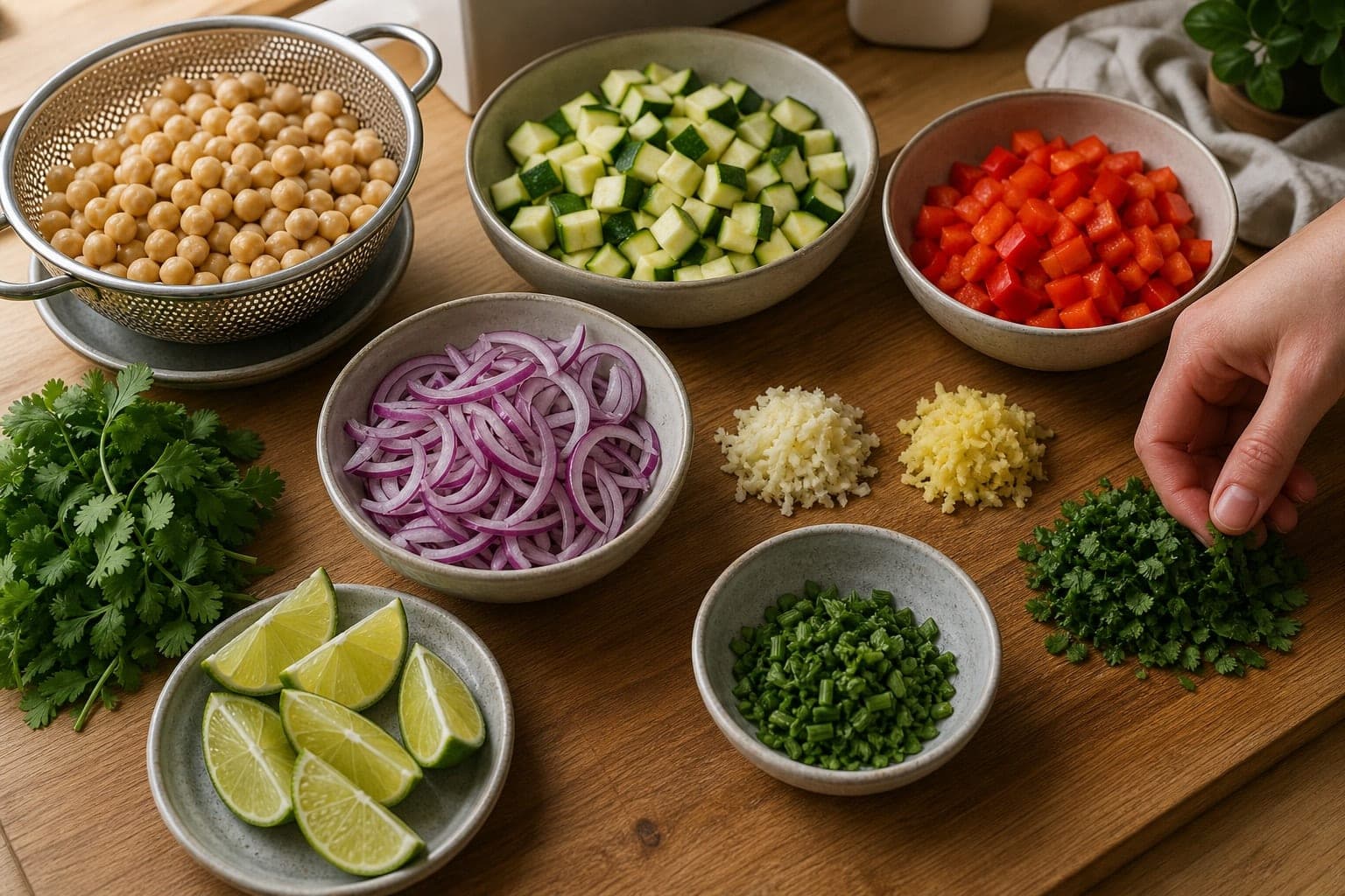 Coconut Chickpea Courgette Rice Bowls with Lime cooking step 1: Prepare the vegetables.