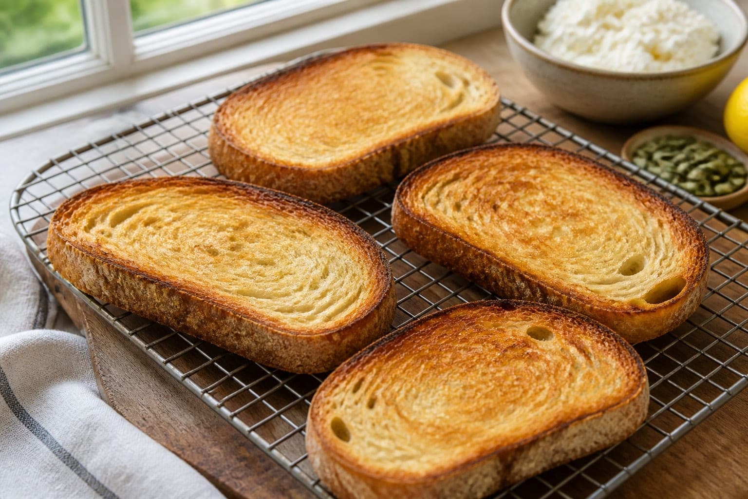 Lemon Ricotta Berry Breakfast Toasts with Pumpkin Seeds cooking step 3: Toast the bread.