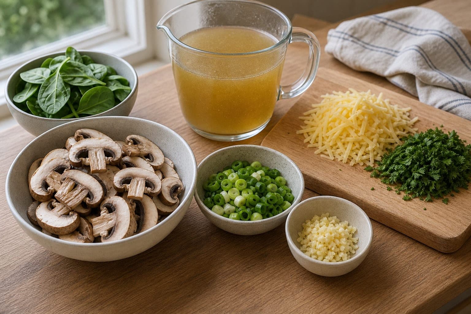 Creamy Mushroom Spinach Savoury Oat Bowls with Parsley cooking step 1: Prepare the toppings.