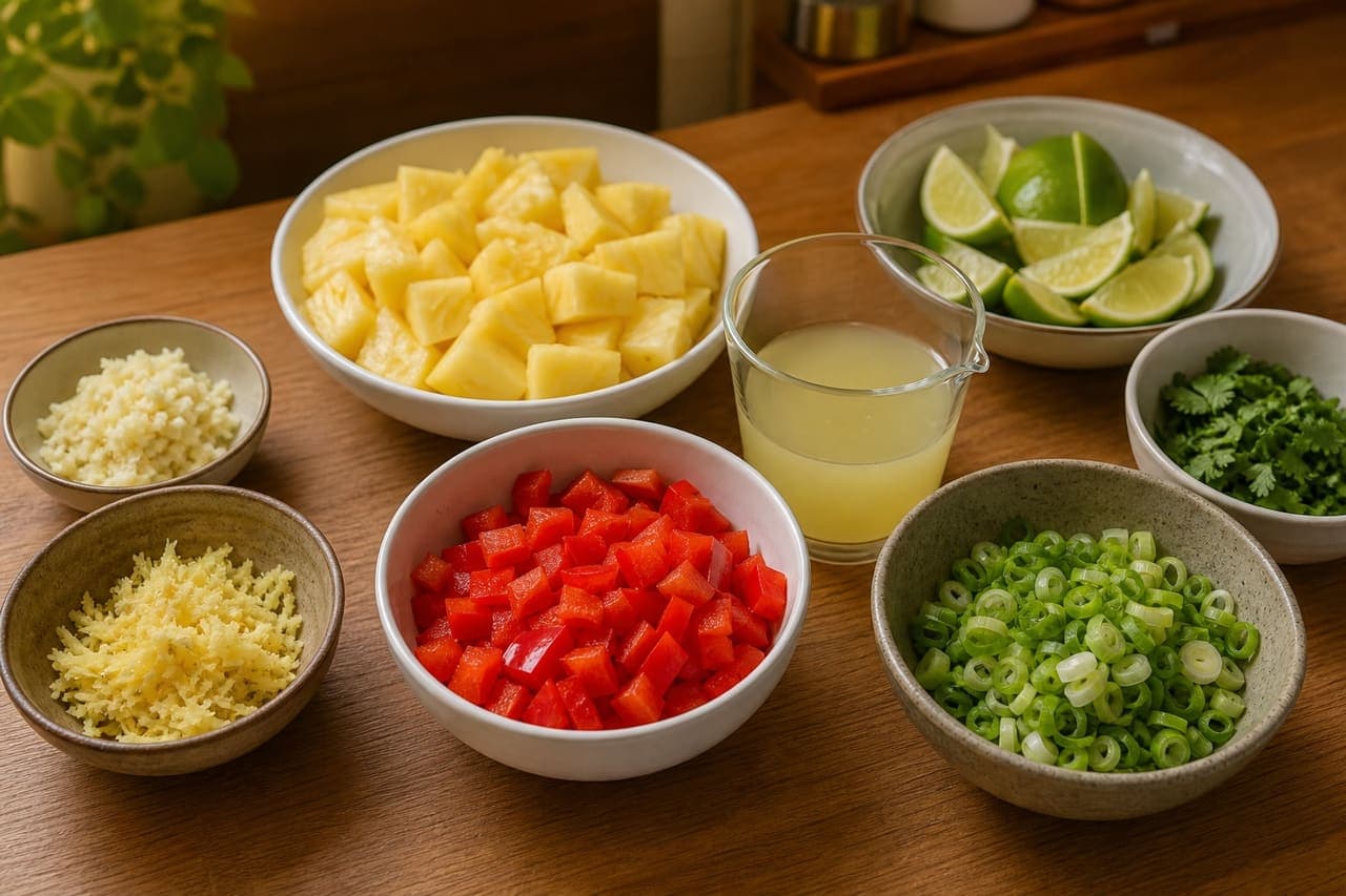 Jerk Turkey Meatballs with Pineapple Rice and Lime cooking step 1: Prepare the vegetables.