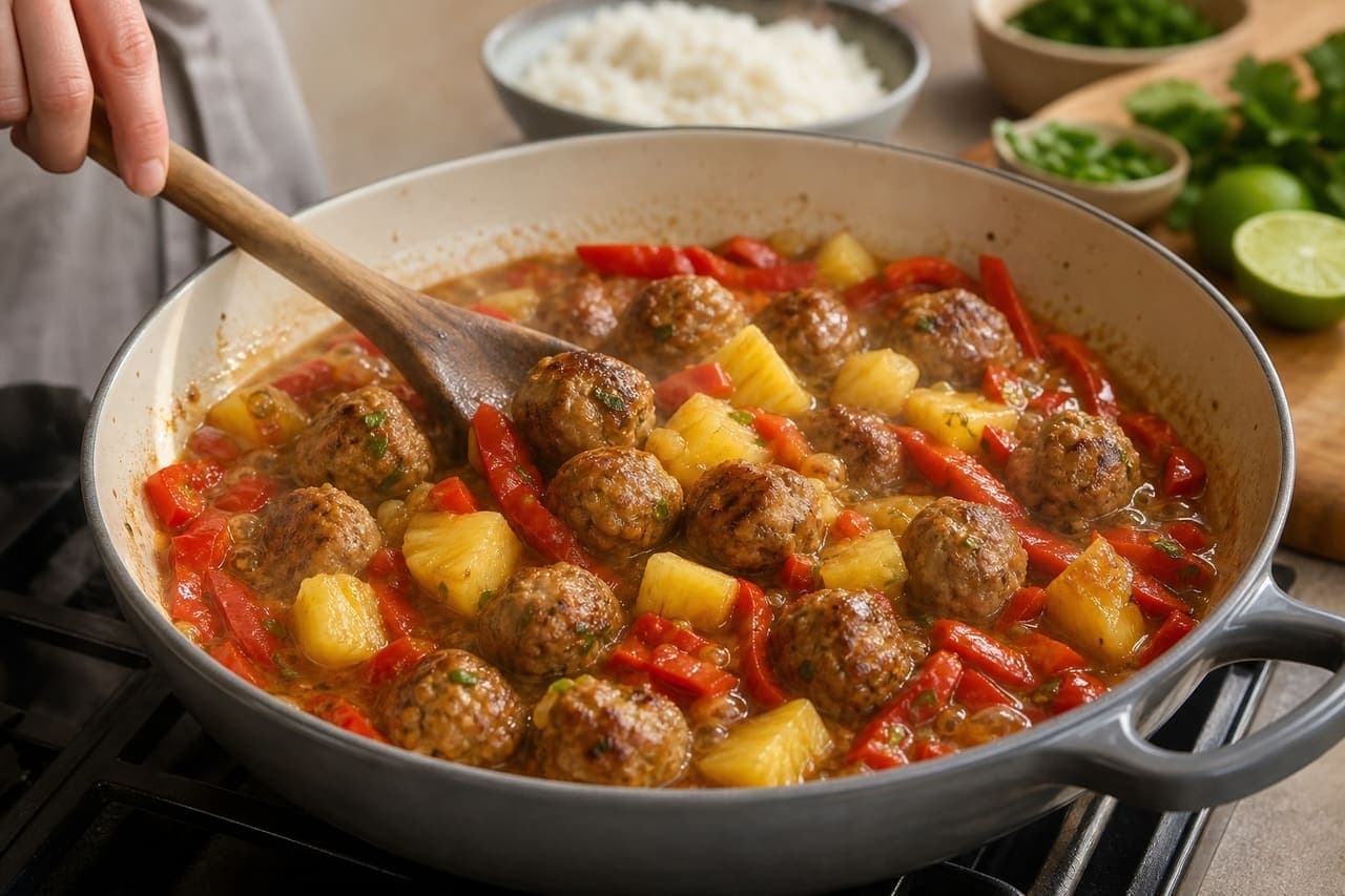 Jerk Turkey Meatballs with Pineapple Rice and Lime cooking step 5: Cook the pineapple peppers.
