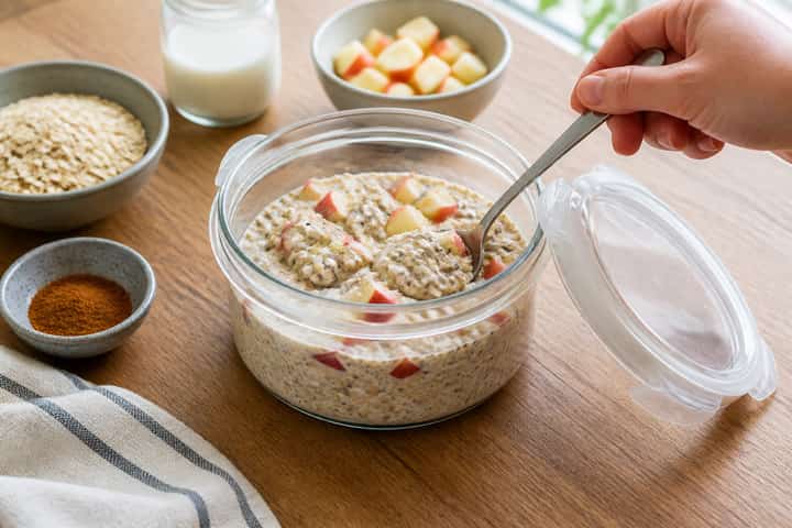 Apple Cinnamon Overnight Oats cooking step 3: Build the flavour.