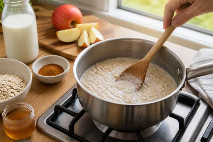 Apple Cinnamon Porridge cooking step 2: Start cooking.