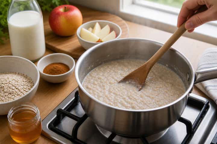 Apple Cinnamon Porridge cooking step 3: Build the flavour.