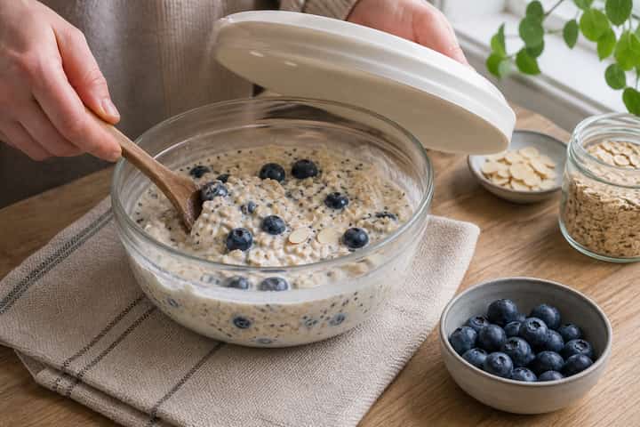 Blueberry Almond Overnight Oats cooking step 3: Build the flavour.