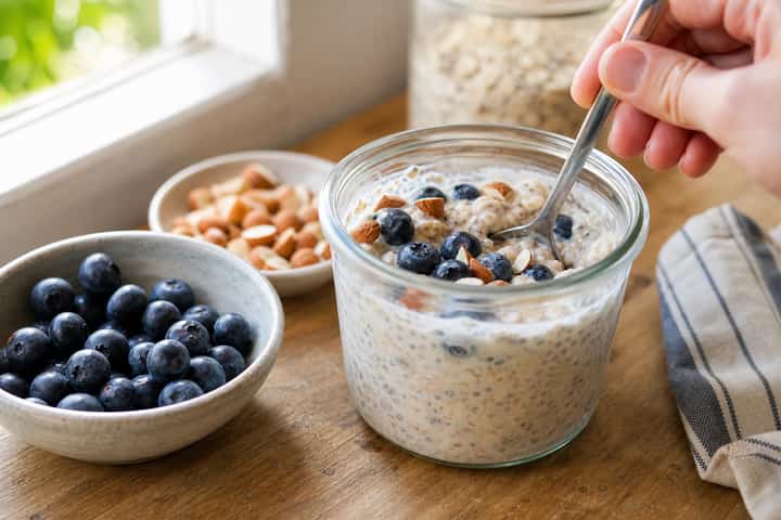 Blueberry Almond Overnight Oats cooking step 4: Bring it together.