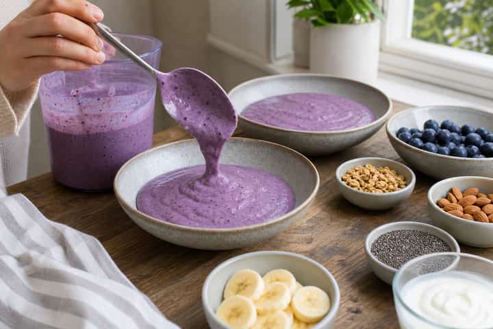 Blueberry Almond Smoothie Bowls cooking step 3: Build the flavour.