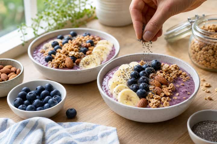 Blueberry Almond Smoothie Bowls cooking step 4: Bring it together.
