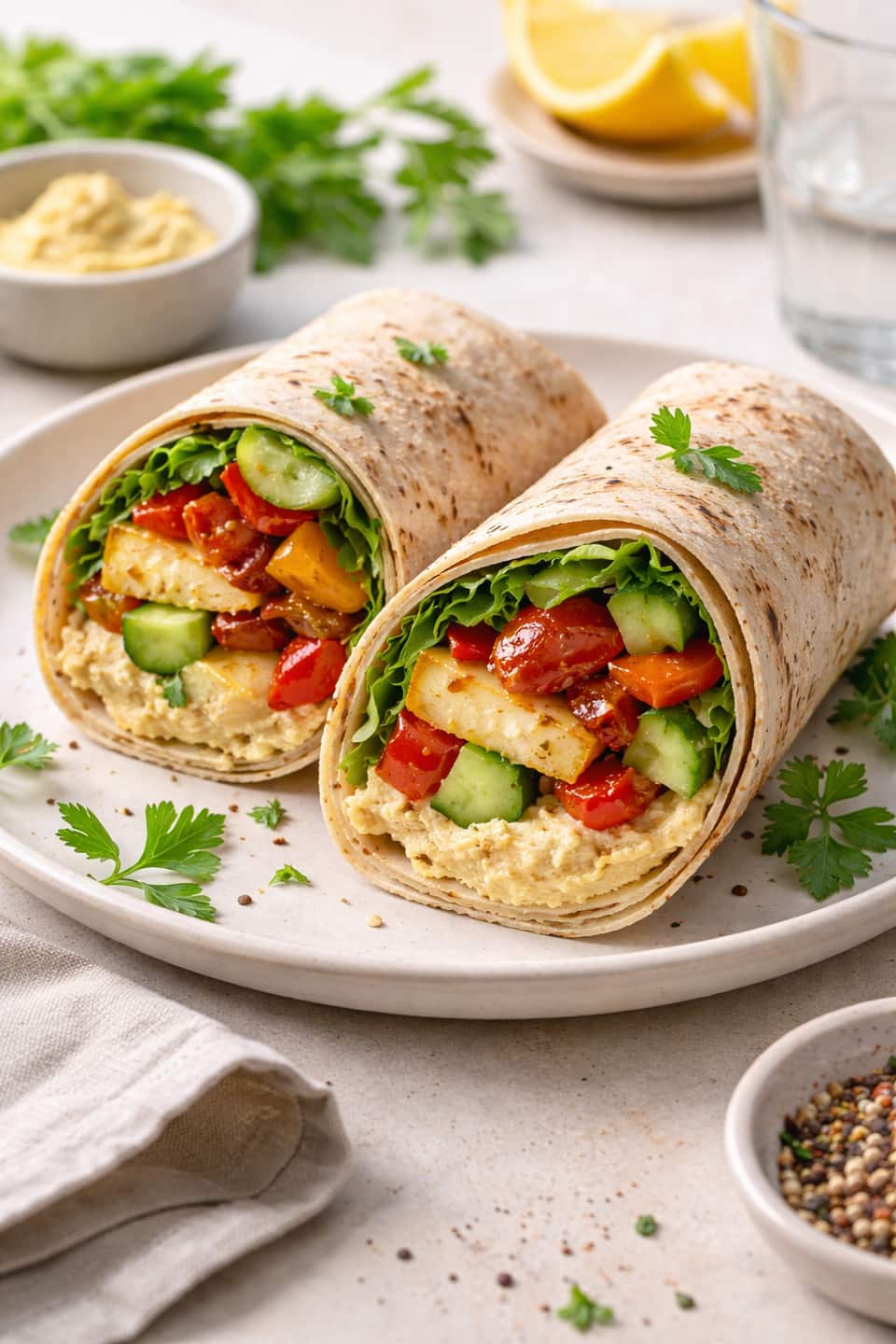 Halloumi Pepper Wraps plated and ready to serve.