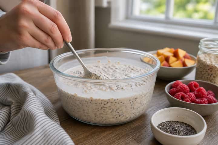 Raspberry Peach Overnight Oats cooking step 2: Start cooking.