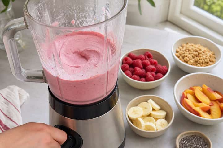 Raspberry Peach Smoothie Bowls cooking step 2: Start cooking.