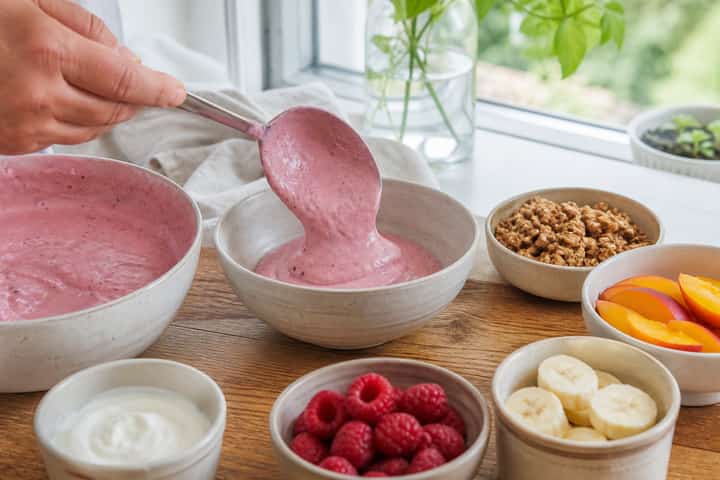 Raspberry Peach Smoothie Bowls cooking step 3: Build the flavour.