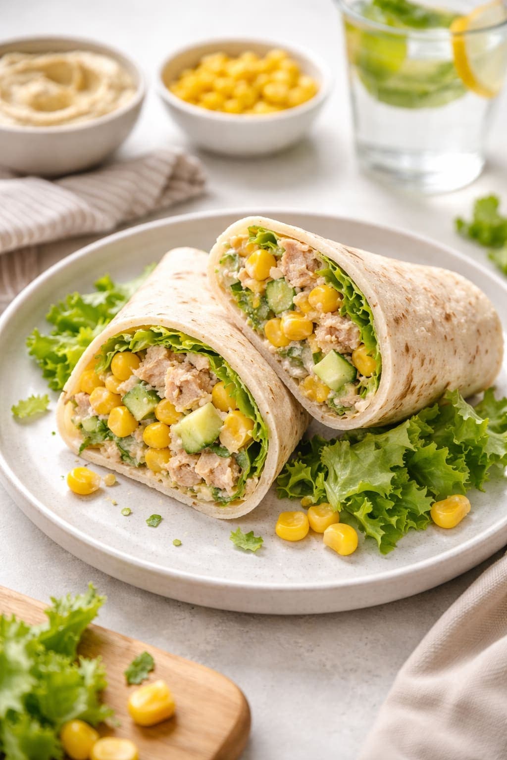 Tuna Sweetcorn Wraps plated and ready to serve.