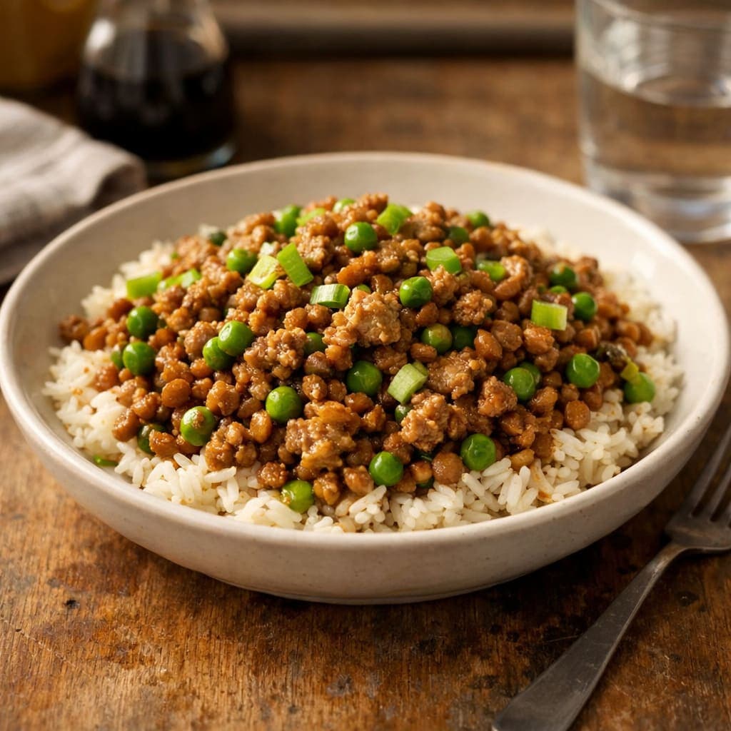 Turkey Lentil Rice Bowls plated and ready to serve.
