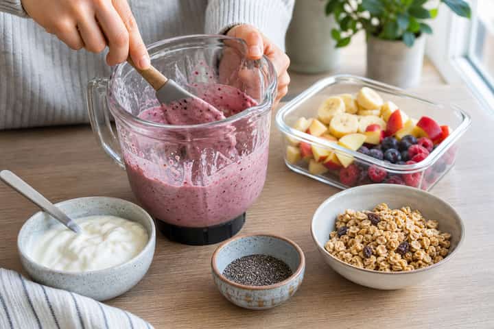 Apple Berry Smoothie Bowls cooking step 2: Start cooking.