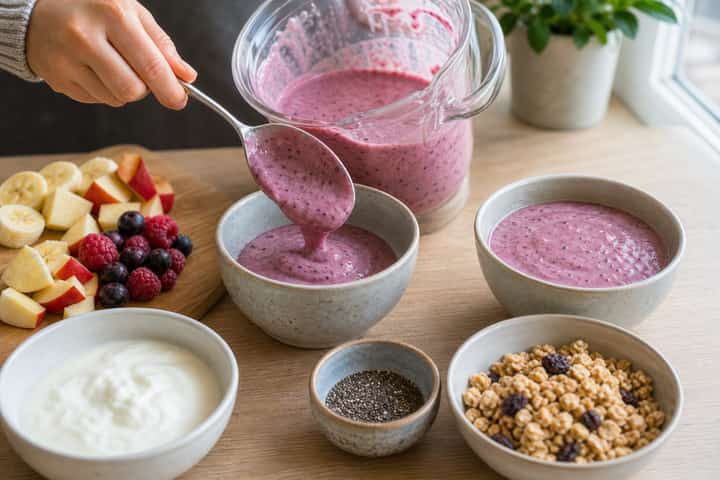 Apple Berry Smoothie Bowls cooking step 3: Build the flavour.