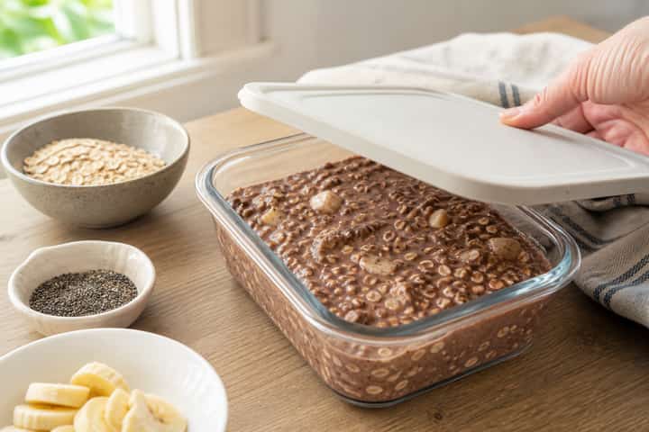 Banana Cacao Overnight Oats cooking step 3: Build the flavour.