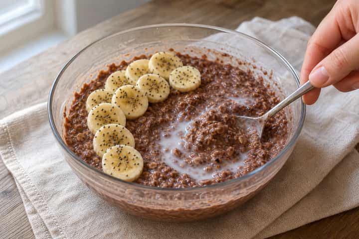 Banana Cacao Overnight Oats cooking step 4: Bring it together.