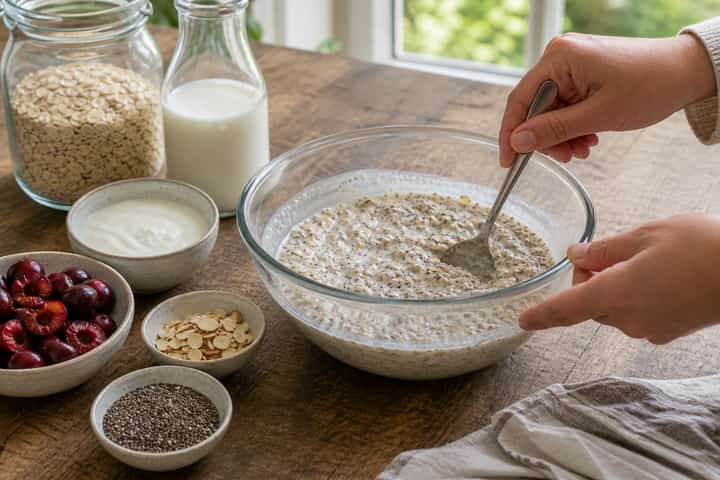 Cherry Almond Overnight Oats cooking step 2: Start cooking.