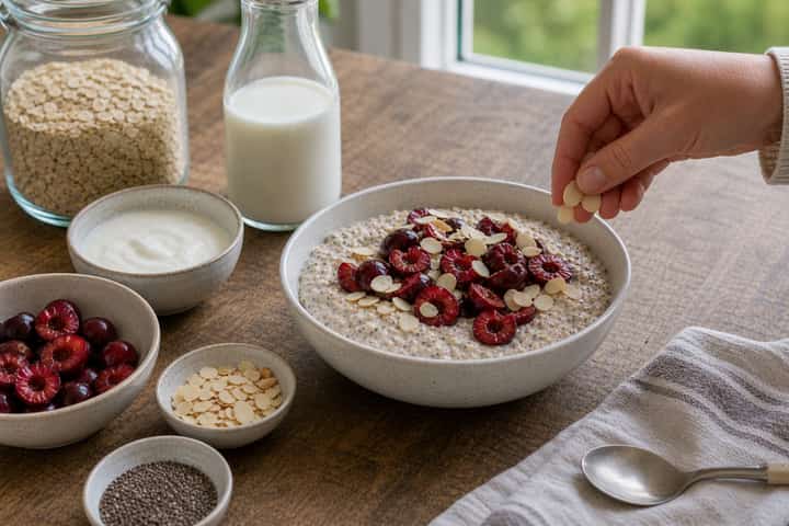 Cherry Almond Overnight Oats cooking step 4: Bring it together.