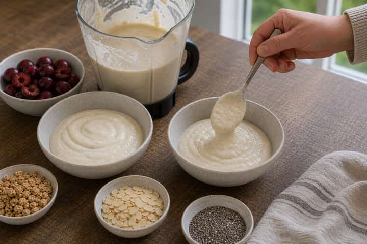 Cherry Almond Smoothie Bowls cooking step 3: Build the flavour.