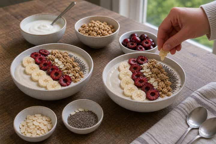 Cherry Almond Smoothie Bowls cooking step 4: Bring it together.