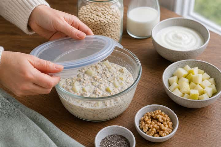 Pear Walnut Overnight Oats cooking step 3: Build the flavour.