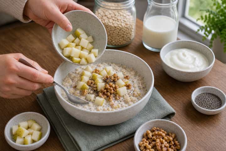Pear Walnut Overnight Oats cooking step 4: Bring it together.