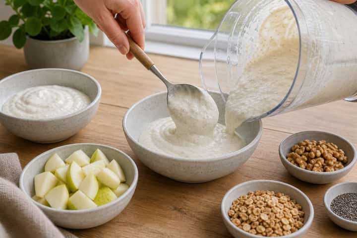 Pear Walnut Smoothie Bowls cooking step 3: Build the flavour.