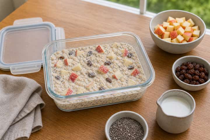 Apple Raisin Overnight Oats cooking step 3: Build the flavour.
