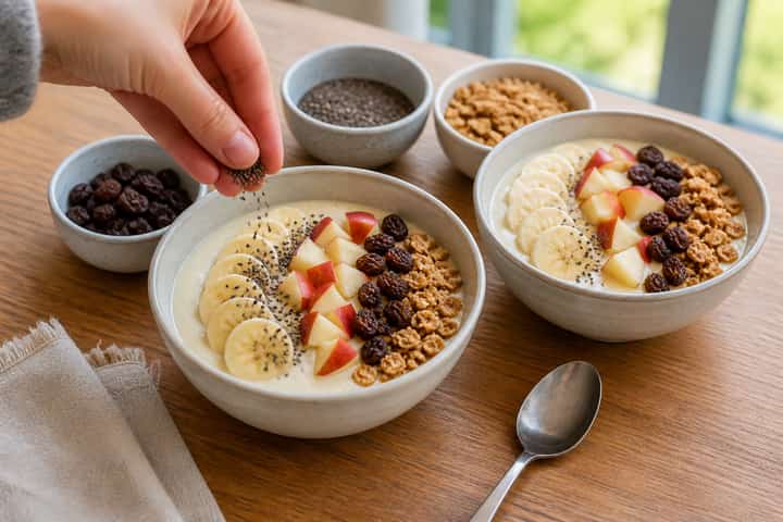 Apple Raisin Smoothie Bowls cooking step 4: Bring it together.
