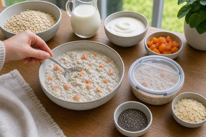 Apricot Almond Overnight Oats cooking step 3: Build the flavour.