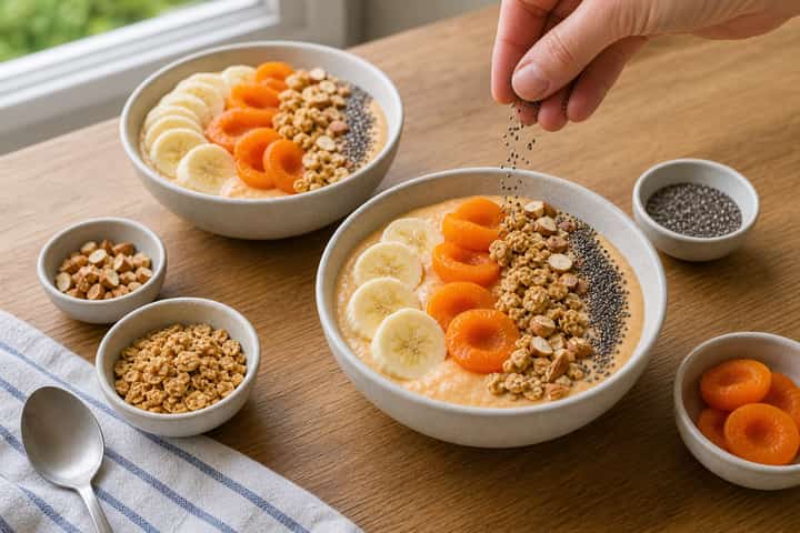 Apricot Almond Smoothie Bowls cooking step 4: Bring it together.