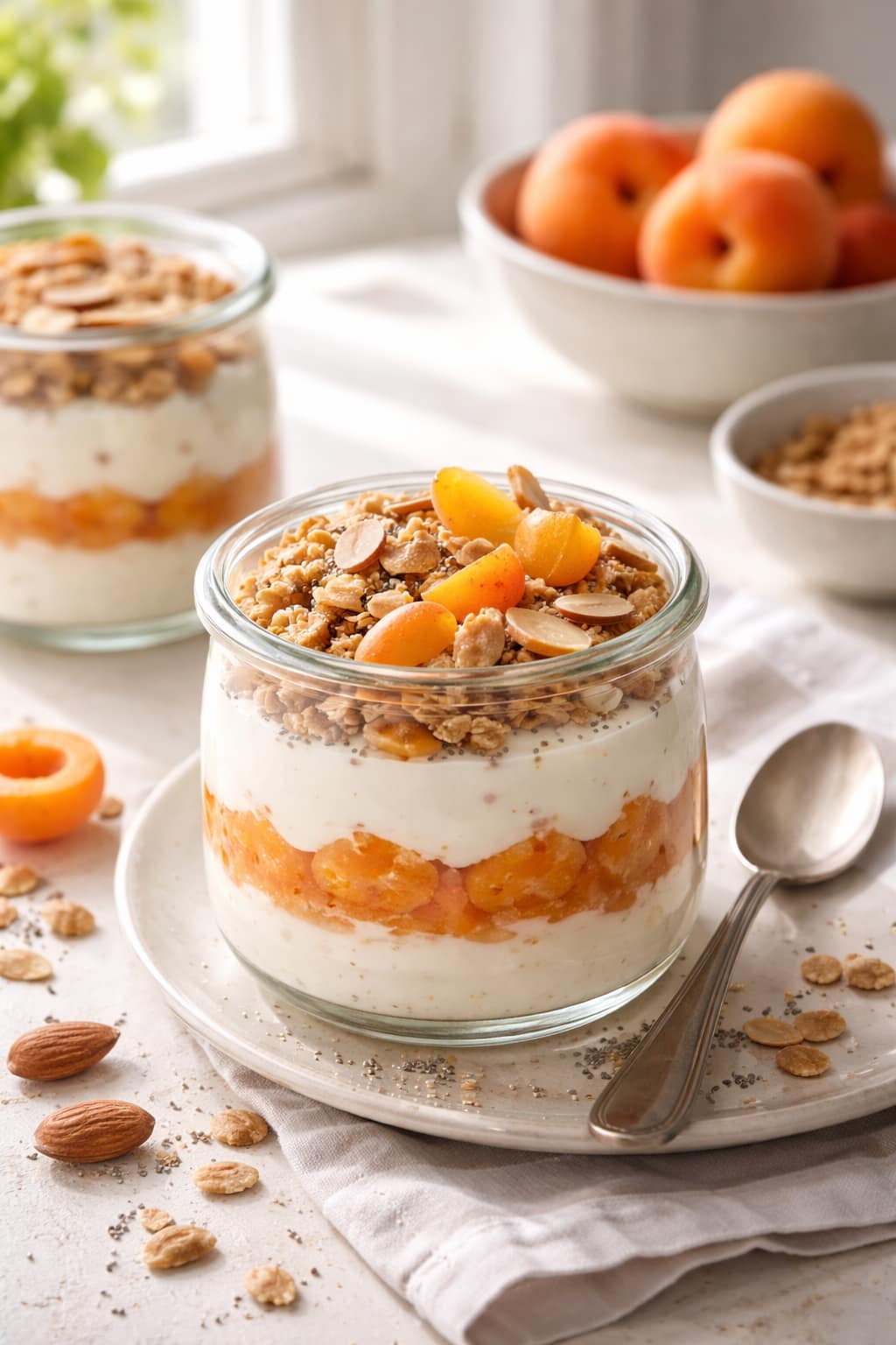 Apricot Almond Yogurt Pots plated and ready to serve.