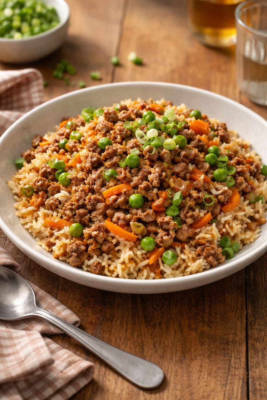 Beef Carrot Rice Bowls plated and ready to serve.
