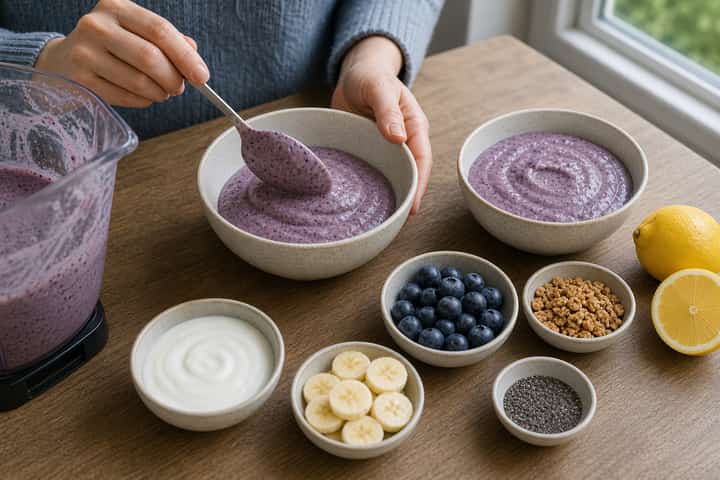 Blueberry Lemon Smoothie Bowls cooking step 3: Build the flavour.