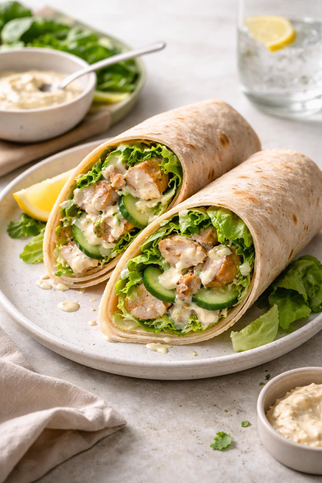 Chicken Caesar Wraps plated and ready to serve.