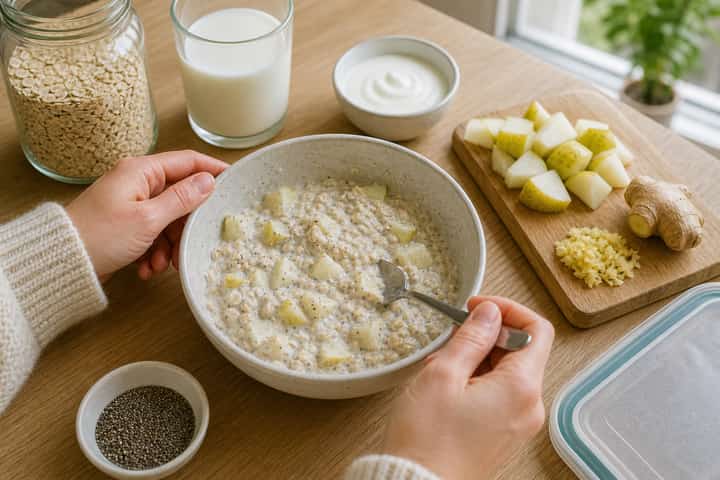 Pear Ginger Overnight Oats cooking step 3: Build the flavour.