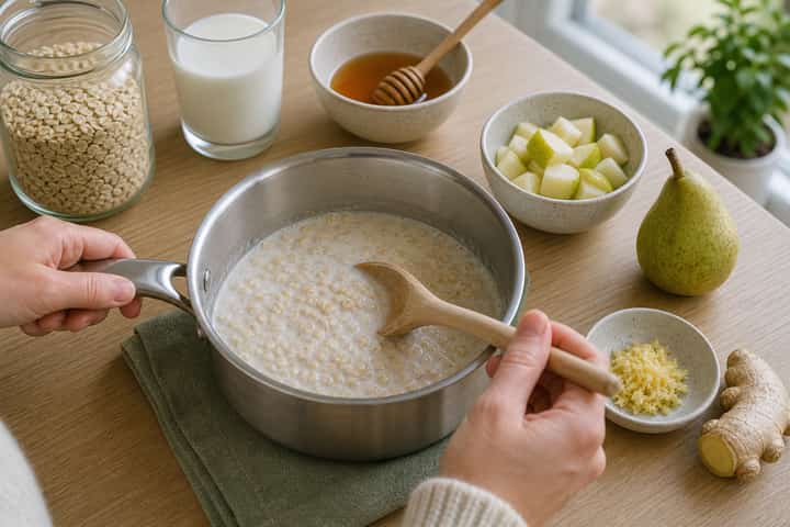 Pear Ginger Porridge cooking step 2: Start cooking.