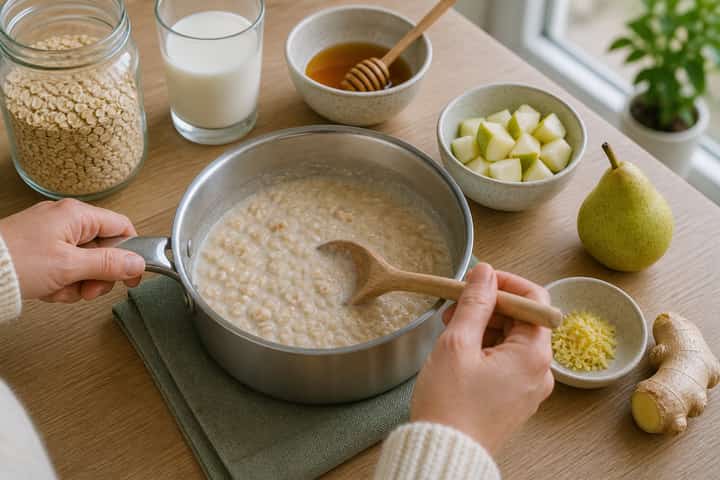 Pear Ginger Porridge cooking step 3: Build the flavour.
