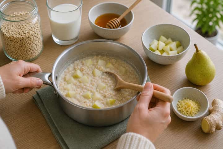 Pear Ginger Porridge cooking step 4: Bring it together.