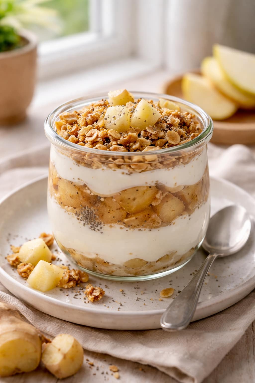 Pear Ginger Yogurt Pots plated and ready to serve.