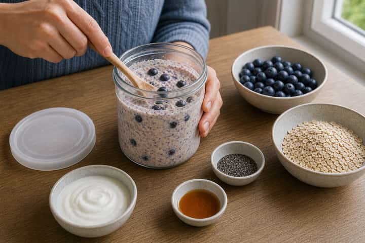 Blueberry Maple Overnight Oats cooking step 3: Build the flavour.