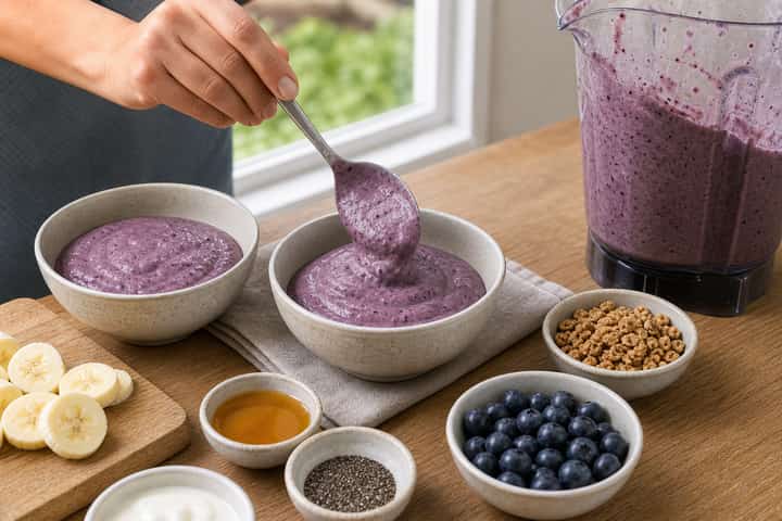 Blueberry Maple Smoothie Bowls cooking step 3: Build the flavour.