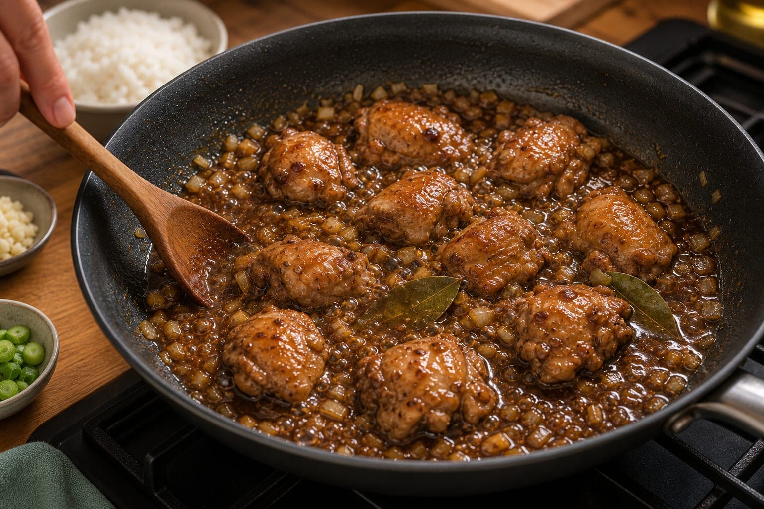 Chicken Adobo Rice Bowls cooking step 4: Simmer the adobo sauce.