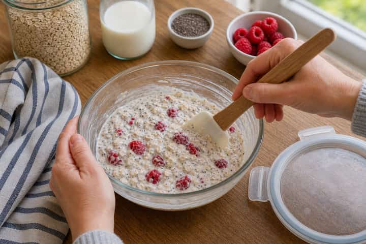 Raspberry Vanilla Overnight Oats cooking step 3: Build the flavour.