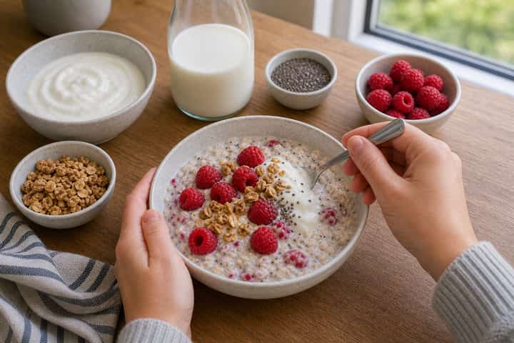 Raspberry Vanilla Overnight Oats cooking step 4: Bring it together.